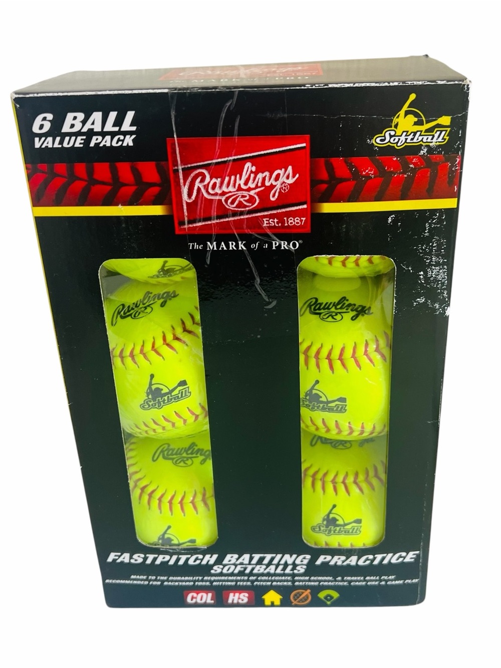 Rawlings Neon Yellow Fastpitch Practice Softball 6-Pack